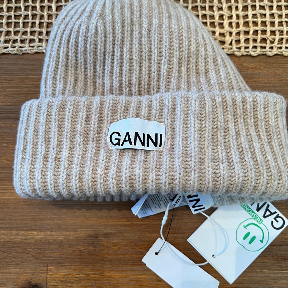 Ganni Wool Rib Knit Beanie NWT